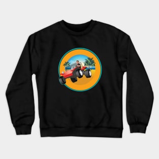 Red Dune Buggy Jumps over Dune with Palms & Beach Crewneck Sweatshirt